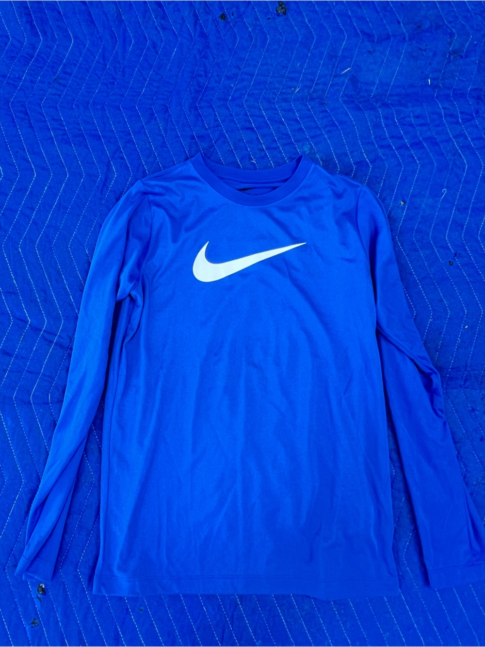 Nike kids long-Sleeve Performance Tee - Royal Blue with White Swoosh